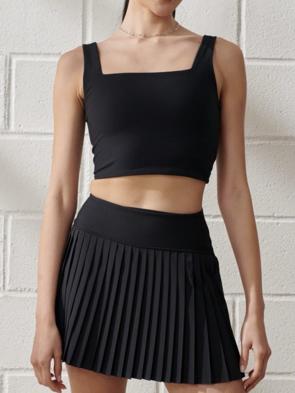 Abercrombie YPB black pleated skirt and squareneck tank set
